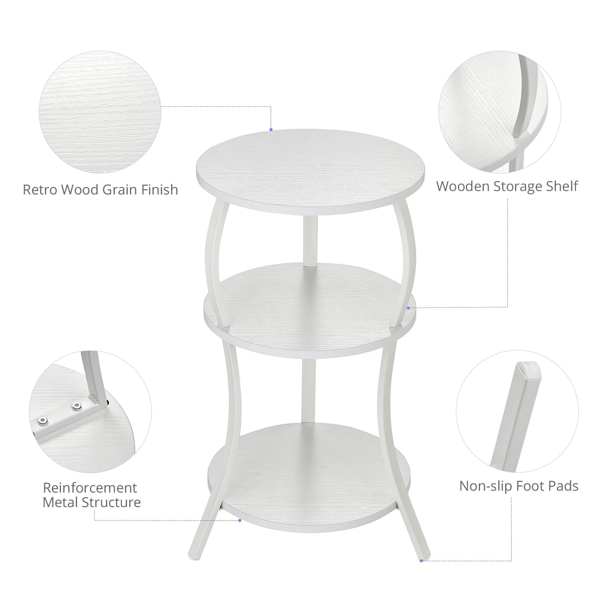Vintage Small Round Side Table,3-Tier Slim Waist End Table for Small Spaces
