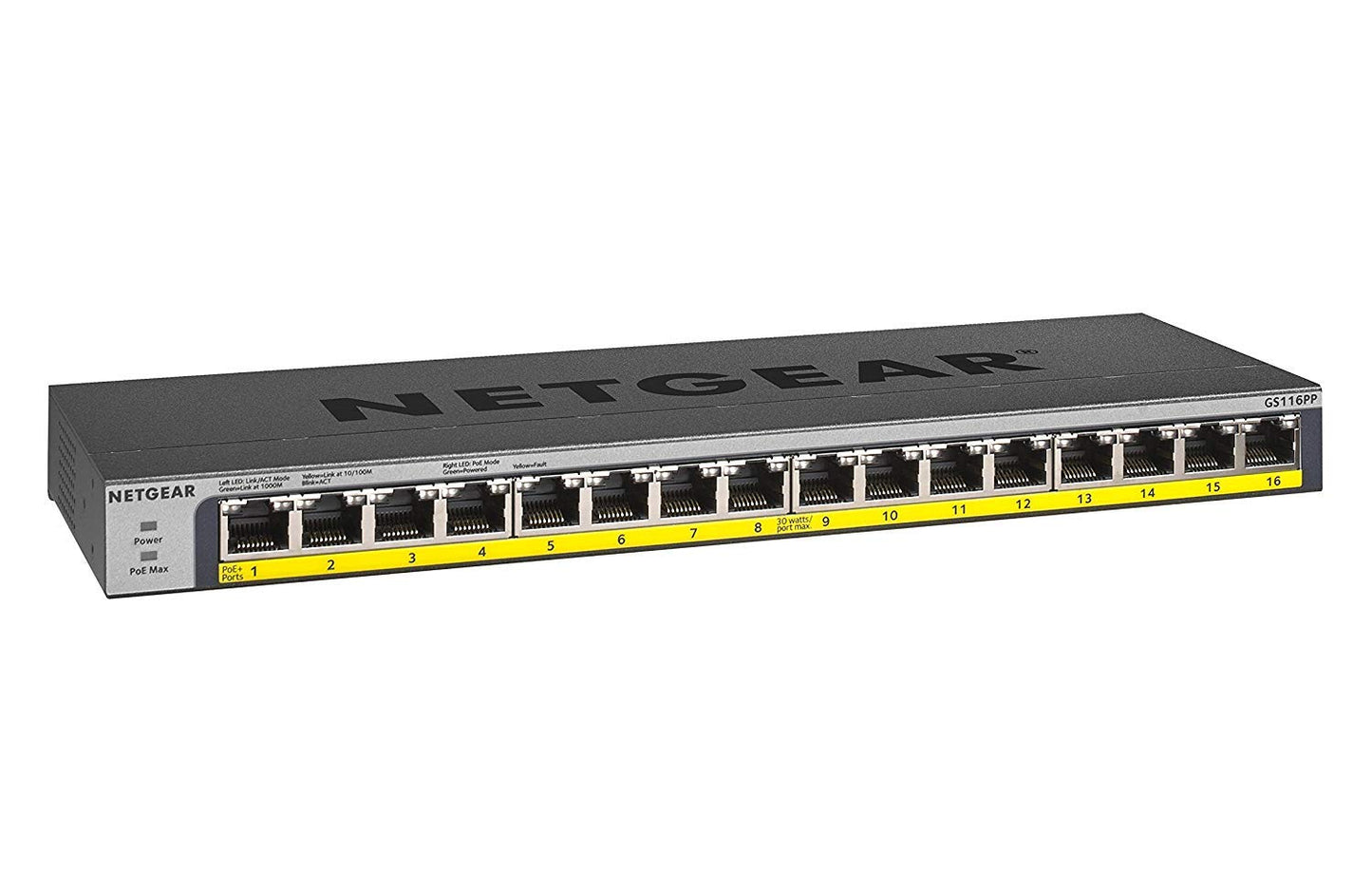 NETGEAR 16 Port PoE Gigabit Switch (GS116PP) - Unmanaged Network Switch - 16 x PoE+ @ 183 W Upgradeable, Desktop, Wall Mount or Rackmount, and Limited