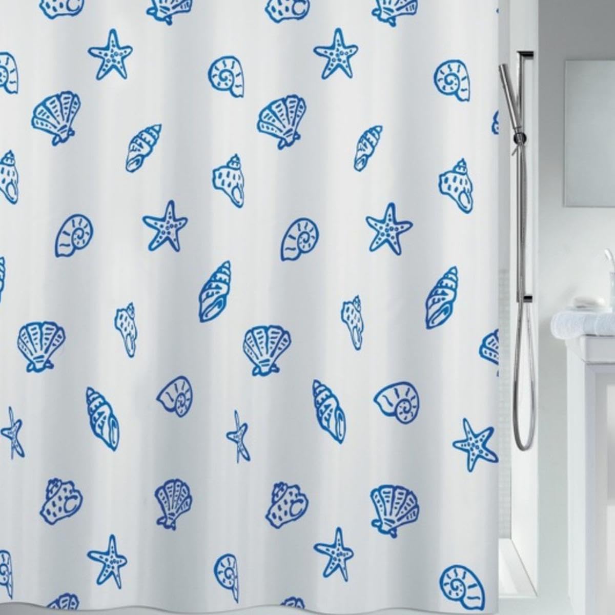 Spirella Concha Marine Textile Shower Curtain 100% Polyester White Blue 180 cm x 200 cm