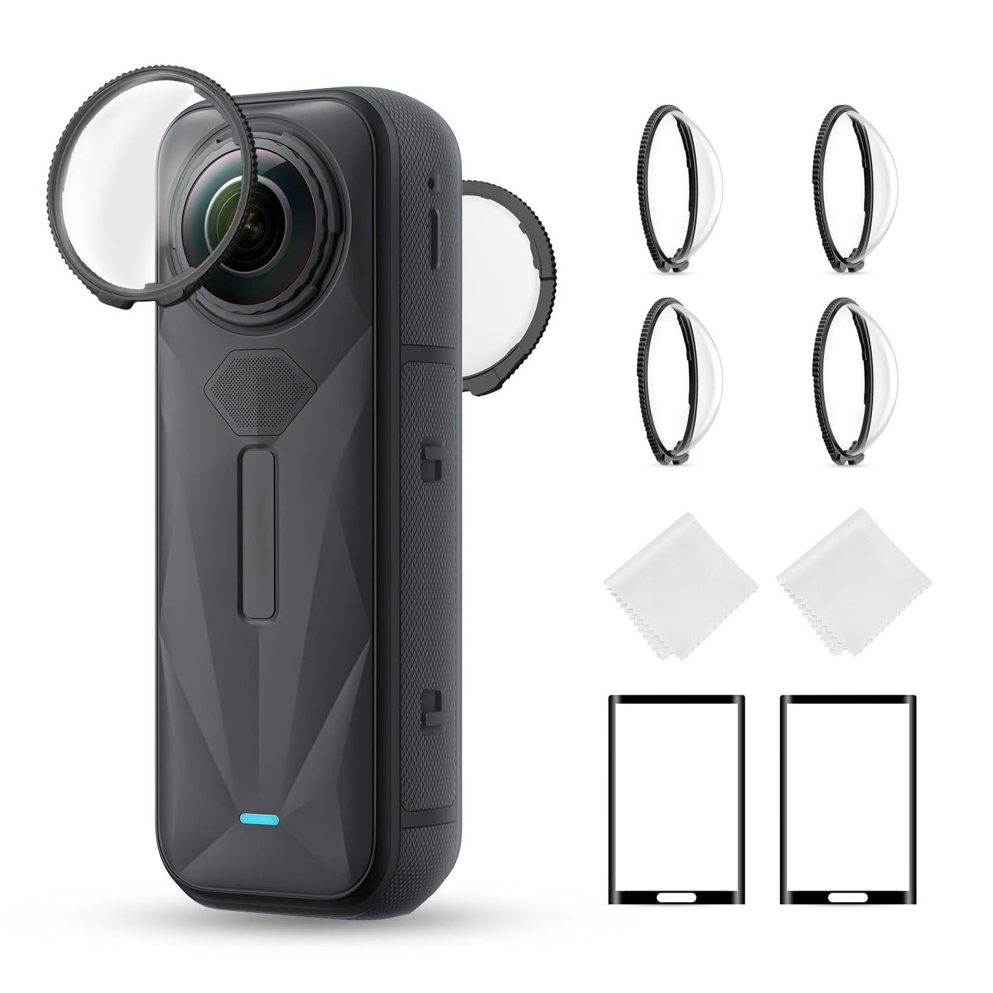 K&F Concept Standard Lens Guards Compatible with Insta360 X5 Accessories, High Transparency Tempered Optical Glass Lens Protector Cover with Screen