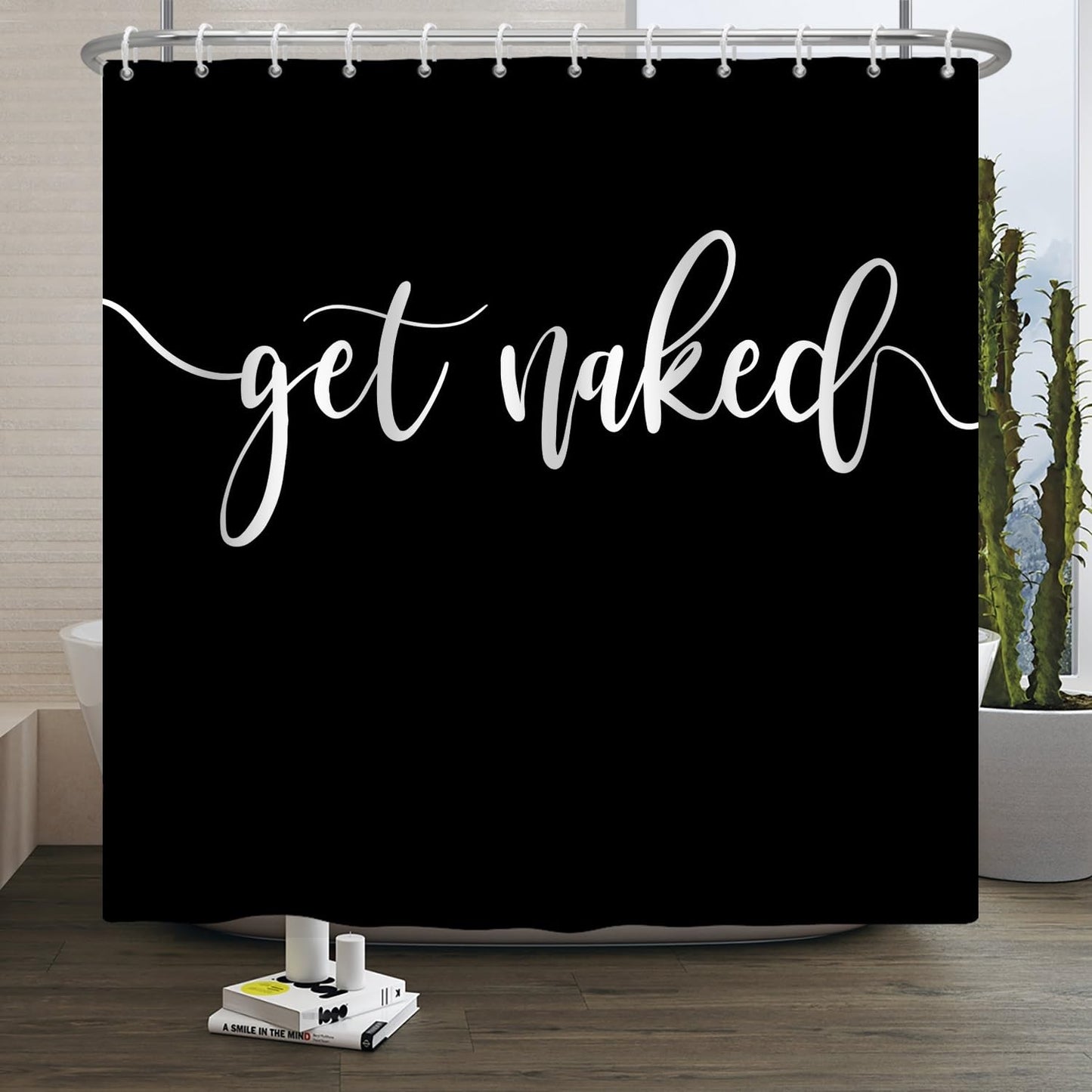 Xiaoterna Get Naked Shower Curtain Black Bathroom Curtain Modern Minimalism Aesthetic White and Black Mould and Mildew Resistant Machine Washable