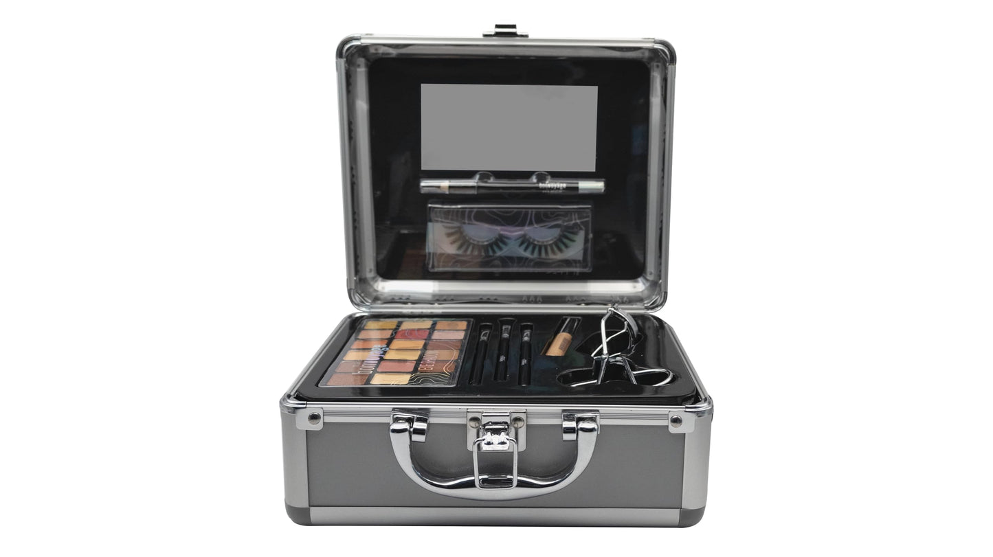 bonvoyage, Eye Makeup Kit, Includes False Eyelashes, 18 Colour Eyeshadow Palette, Eyeliners, Lash Curler, and Make up Brushes, Portable and