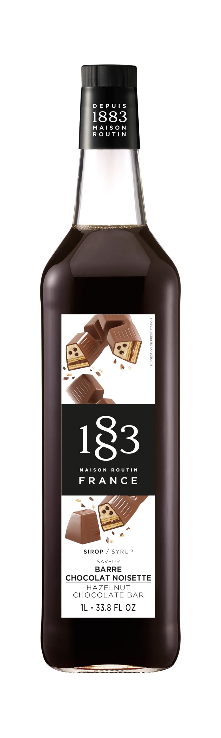 1883 Maison Routin Chocolate Hazelnut Bar Syrup ? Gourmet Cocoa & Hazelnut Syrup for Coffee, Hot Chocolate & Desserts, 1L Glass Bottle