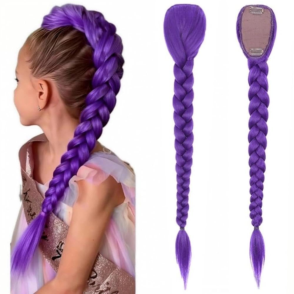 DAVBNM Long Purple Hair Extensions Pre Stretched Braiding Hair Extensions Synthetic Fiber Braid, 26" Purple Braiding Hairr, Easy Claw Clip Ponytail