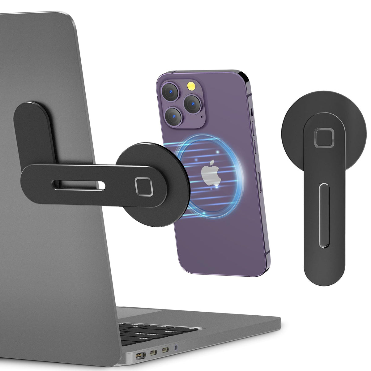 CloudValley Adjustable Laptop Stand, Magnetic Phone Holder, Aluminum Slim Computer Monitor Side Mount Clip for iPhone MagSafe Series & All Phones,