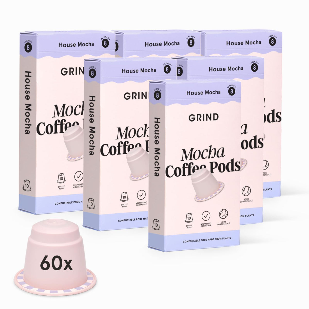 Grind Mocha Coffee Pods ? Pack of 60 Biodegradable Capsules ? 100% Arabica ? Nespresso? Original Compatible ? Home Compostable ? Barista Quality and