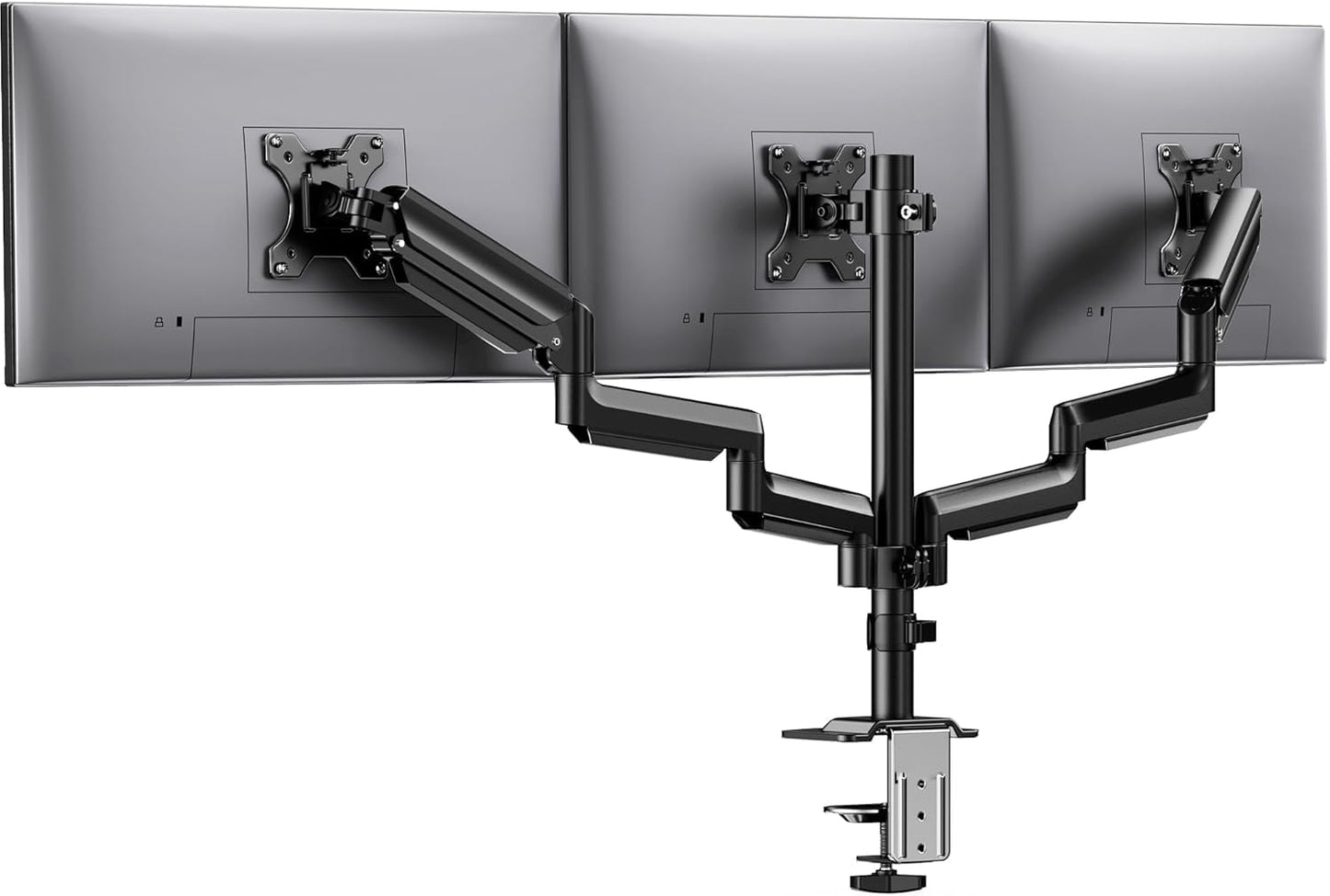 HUANUO Triple Monitor Mount for 13-27 inch Computer Screens, 3 Monitor Desk Mount with Arm Holds 8kg, Triple Monitors Stand with Tilt, Swivel,