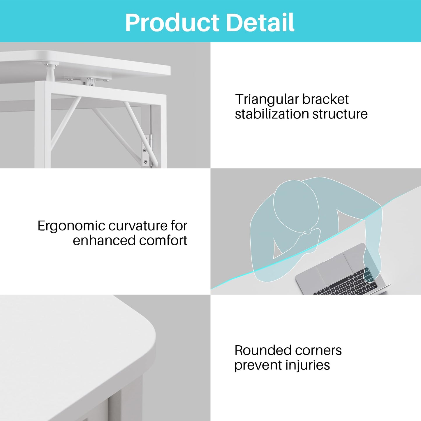 JOYMOOP White Folding Desk - 80 x 40 cm, No Assembly Small Foldable Desk for Home, Office, Wooden Top Folding Computer Desk for Working, Writing