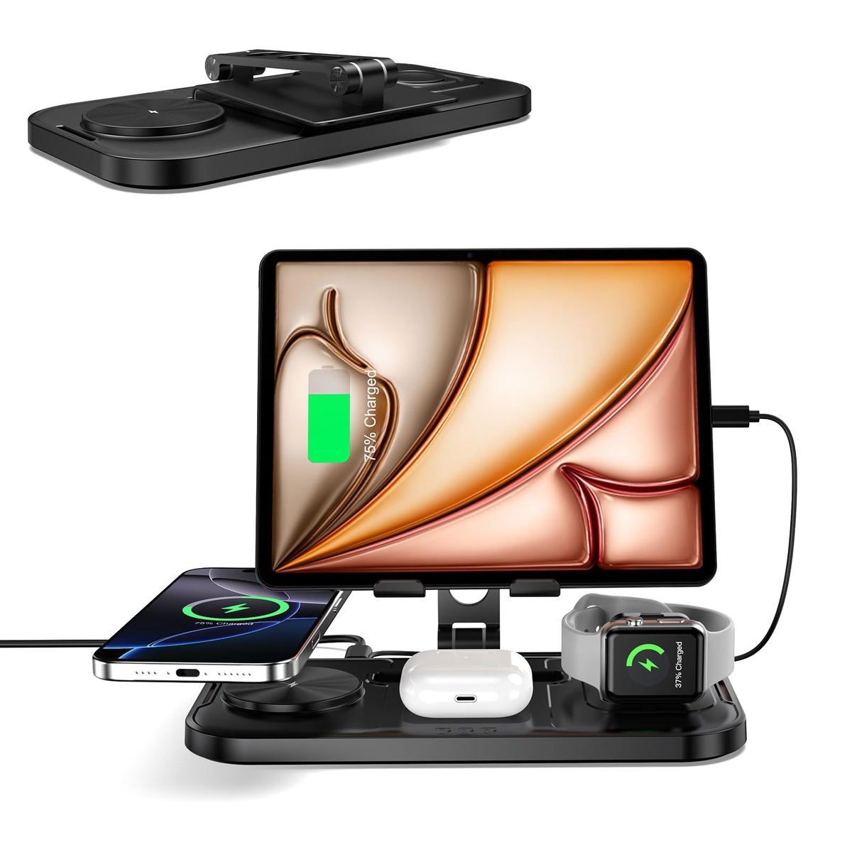 4 in 1 Wireless Charging Station for Apple, Foldable Tablet Wireless Charger, 18W Fast Charger Stand Multi Charging Dock for iPhone 16/15/14/13/12