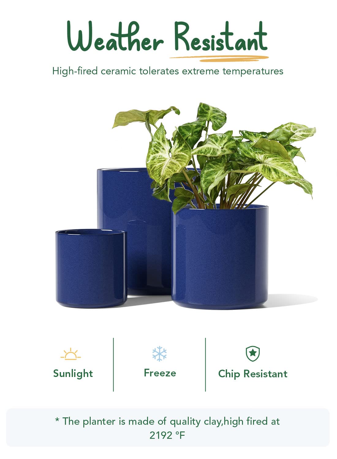LE TAUCI 15+20+25 cm Plant Pots Set, Ceramic Planters for Indoor Plants, Mid-Century Modern Flower Planter Pots with Drainage Hole and Plug, Cylinder