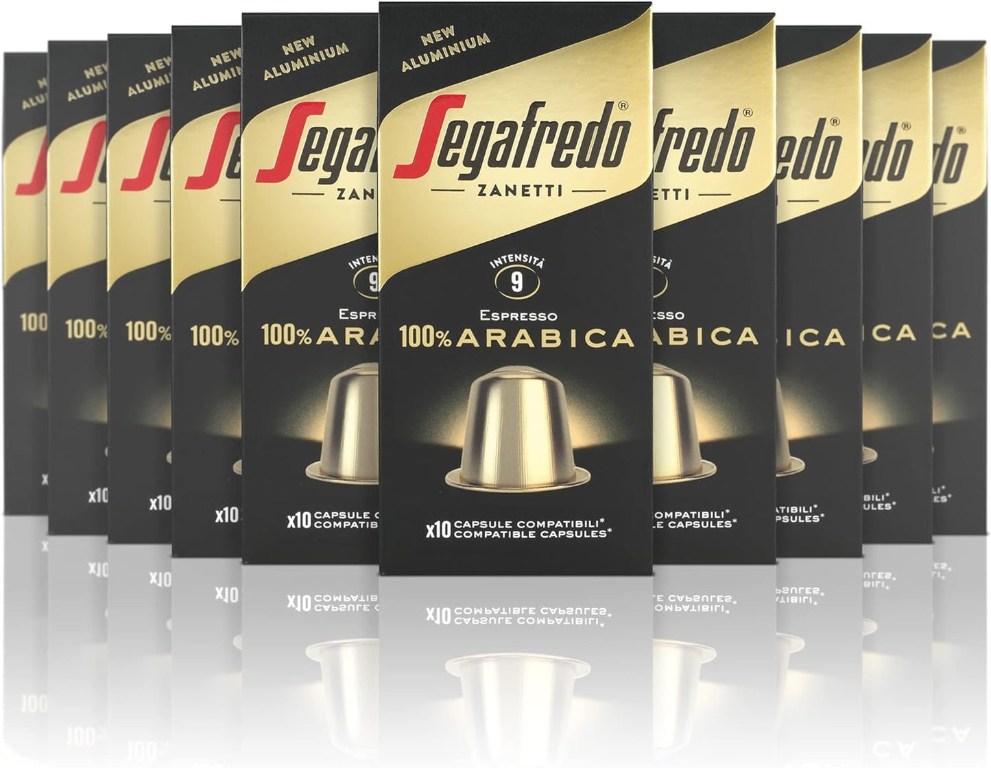 Segafredo Zanetti 100 Aluminum Capsules Compatible with Nespresso - 100 percent Arabica Coffee, Smooth and Aromatic Flavor (10 Boxes of 10 Capsules