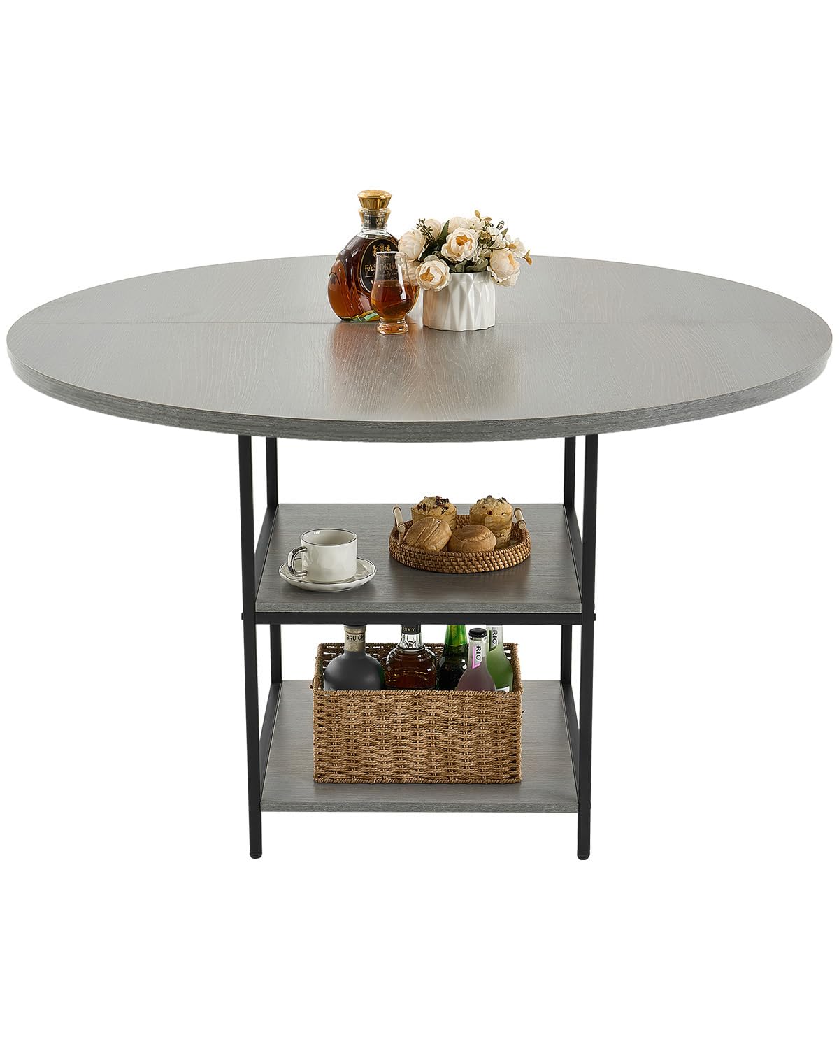VEVOR Round Dining Table, 47 inch Wood Table for 2-4 Person, Modern Circle Dinner Furniture, Leisure Tables with Storage Shelf and Metal Legs, for