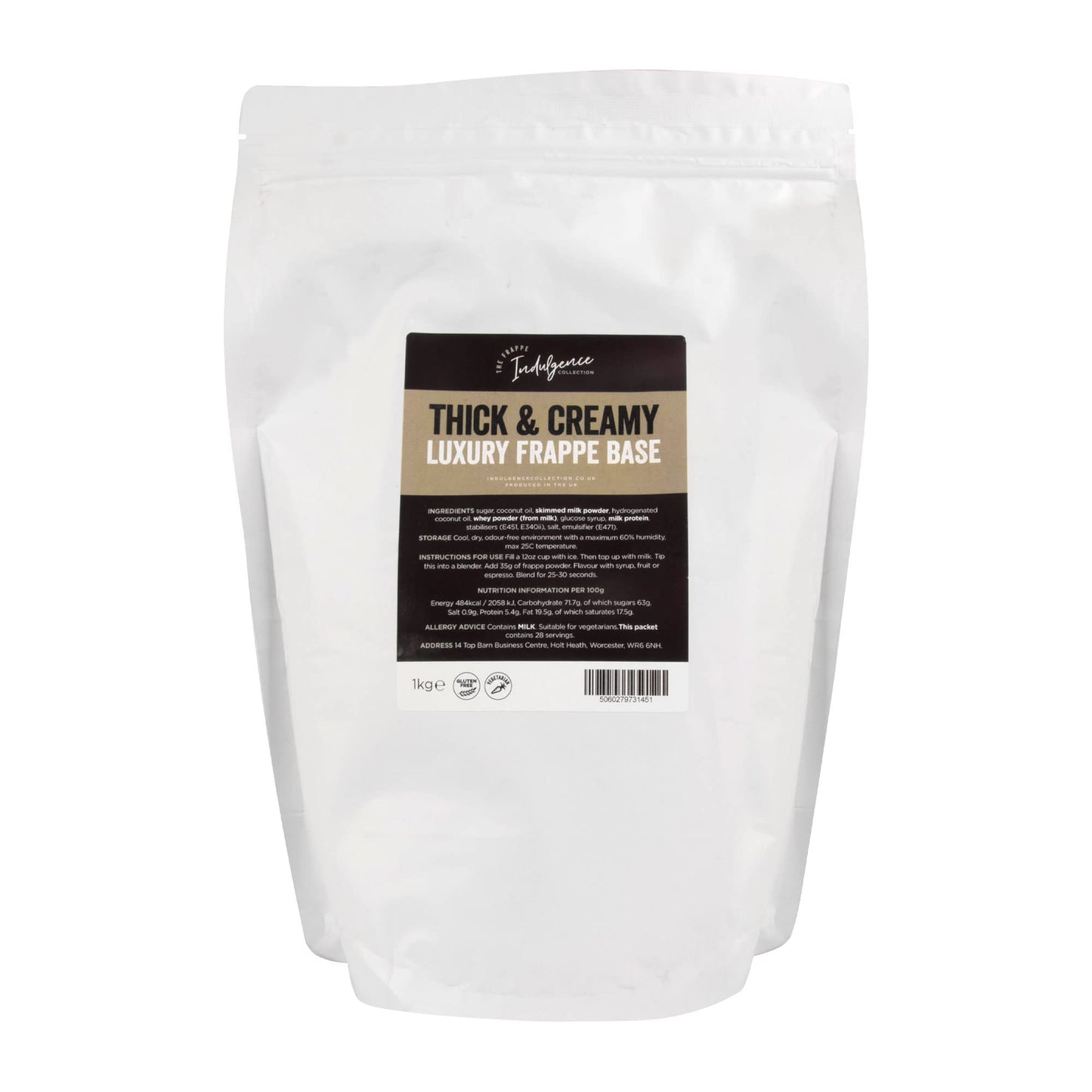 Indulgence Collection Frappe Powder Base 1kg - Unflavoured Mix - Luxurious Thick and Creamy Texture - Flavour with Espresso, Milk, Syrup and Fruit -