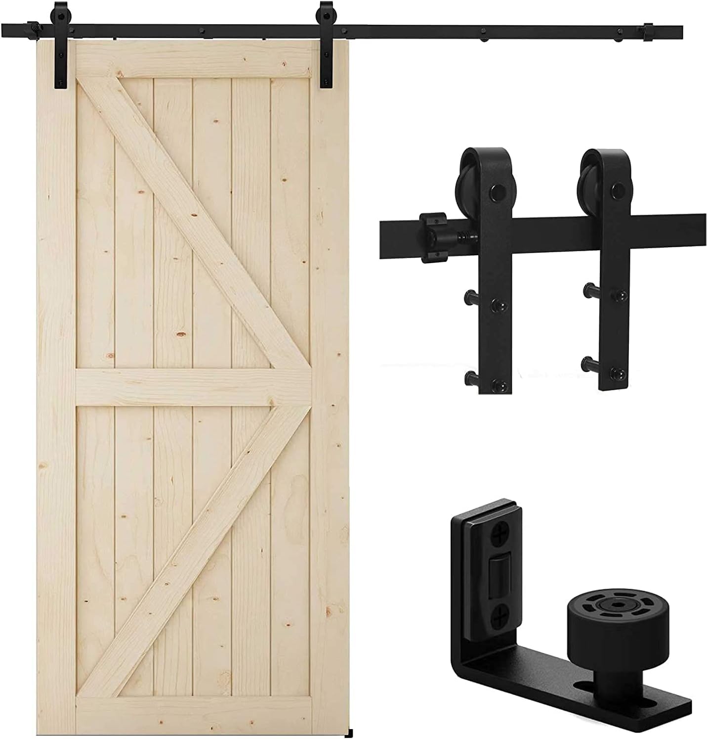 TSMST 183CM/6FT Sliding Door Track Barn Door Hardware Kit Closet Rail Roller Accessory Adjustable Floor Guide
