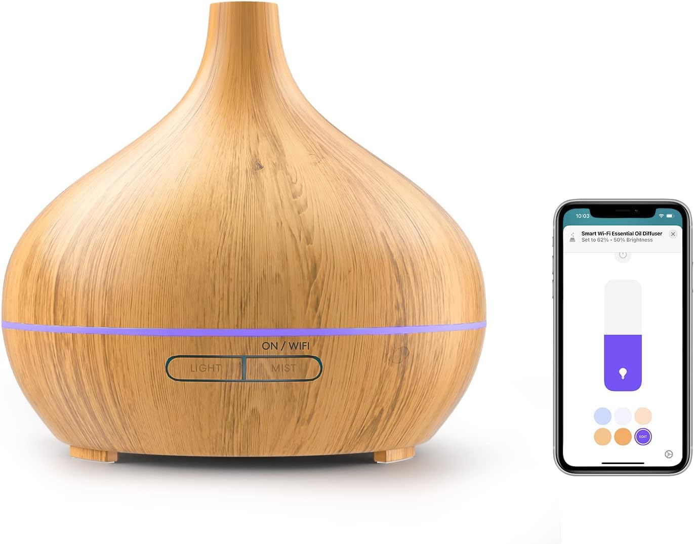 Meross Smart Ultrasonic Diffuser, WiFi Humidifier, Apple HomeKit Alexa Google Home SmartThings Supported, Diffuser for Home Bedroom, with LED Light,