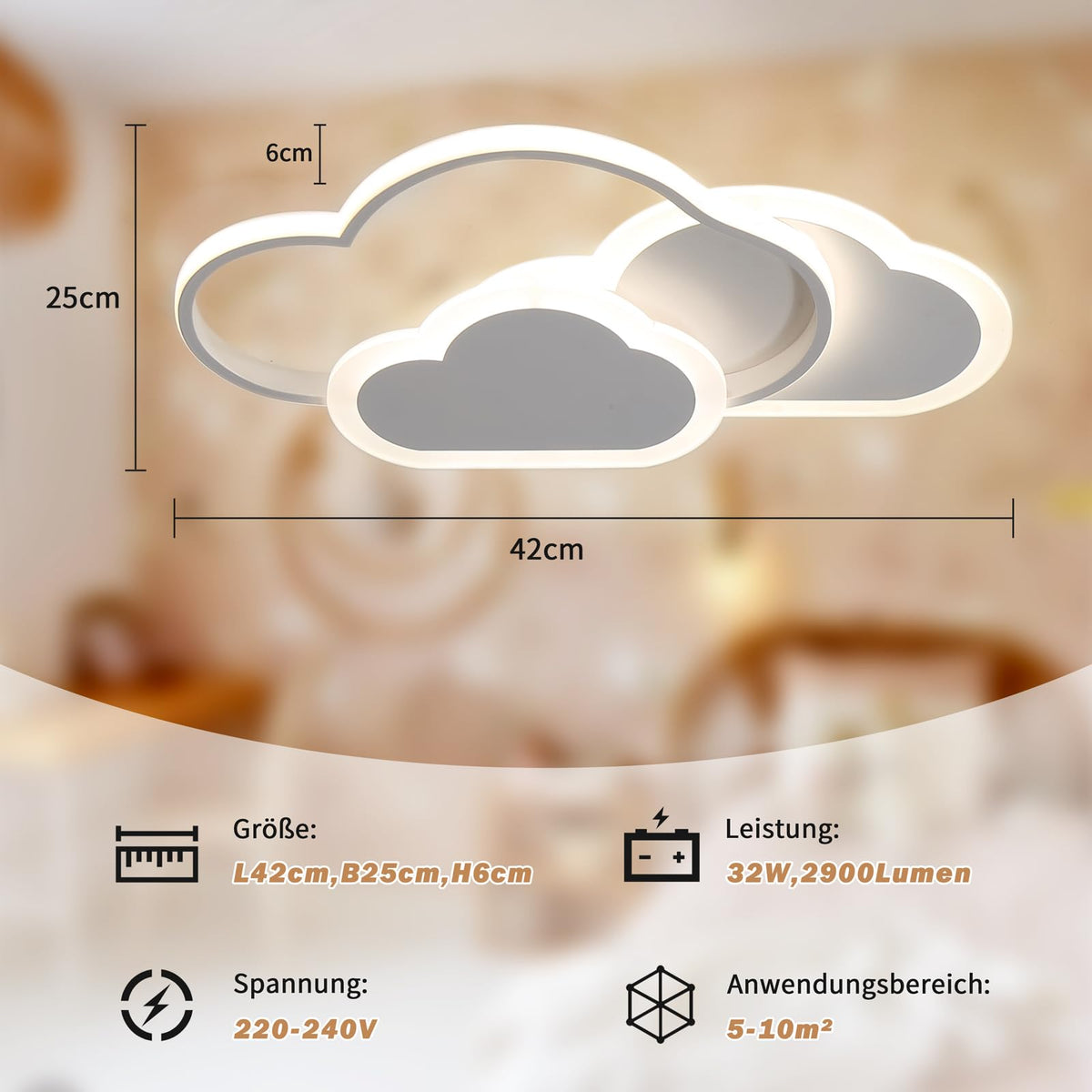 BLMYL LED Ceiling Light, 32W 2700lm 42cm Creative Clouds Ceiling Lamp, Dimmable Remote Control 3000~6000K, Modern White Ceiling Lights, Used in Living
