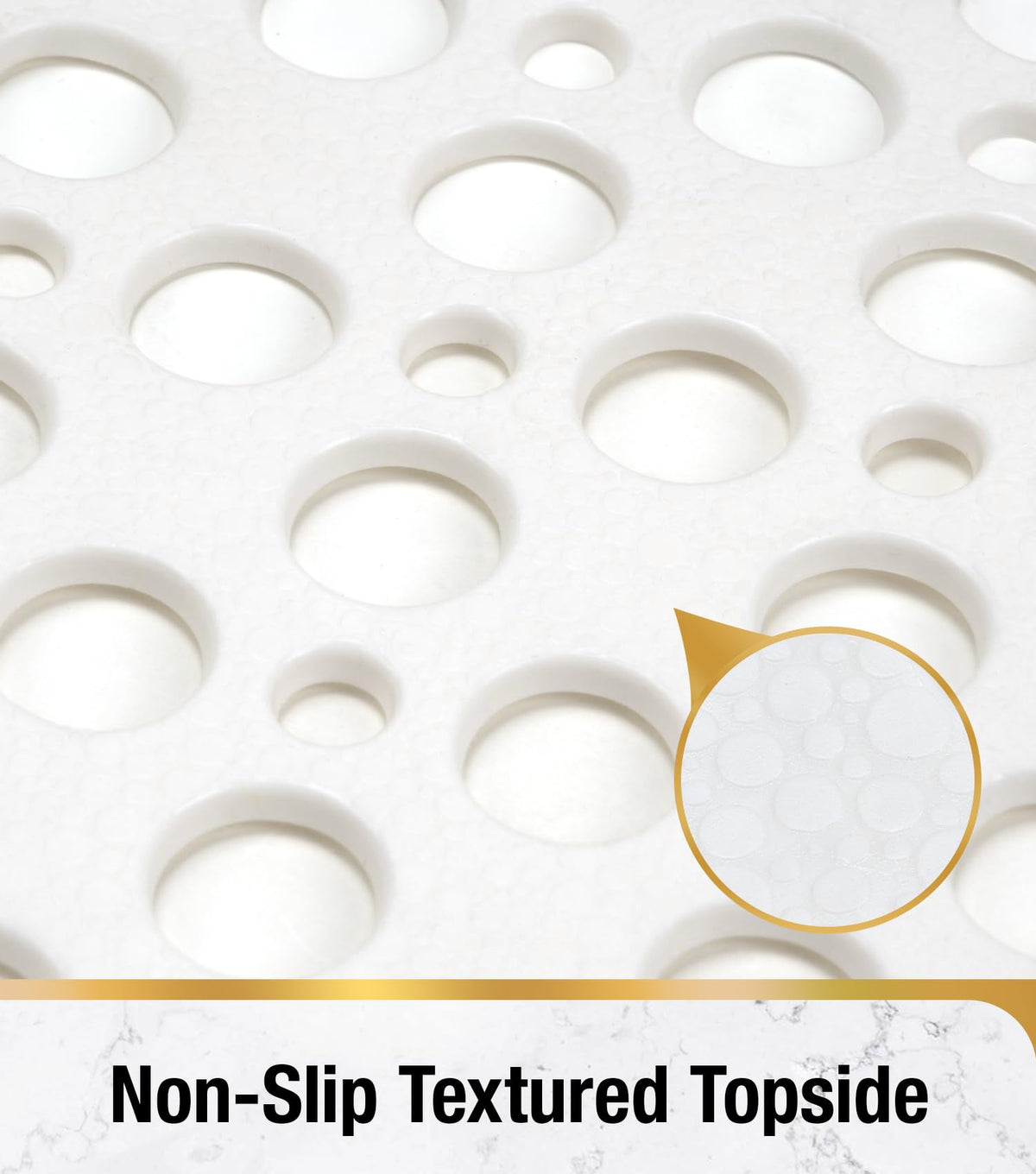 HITSLAM Bath Mat Non Slip Anti Mould, 70 x 38cm TPE Shower Mat for Bathtub & Shower, Machine Washable with Large Drain Holes and Strong Suction Cups