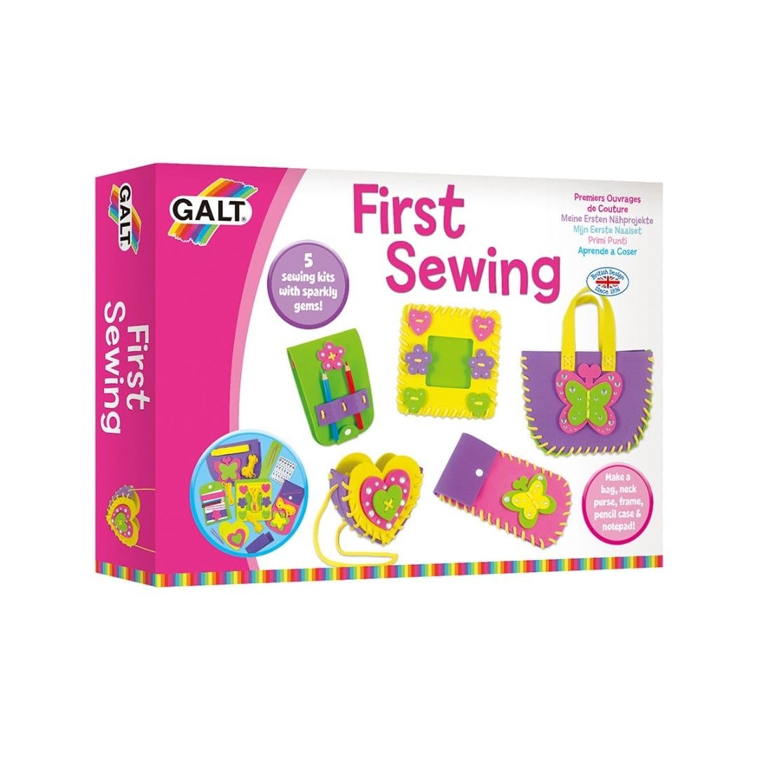 Galt First Sewing Kit - 5 Childrens Sewing Kits, Craft Kit for Kids - Introduction to Sewing, Colourful Learn to Sew Set - Step by Step Guide - Make a