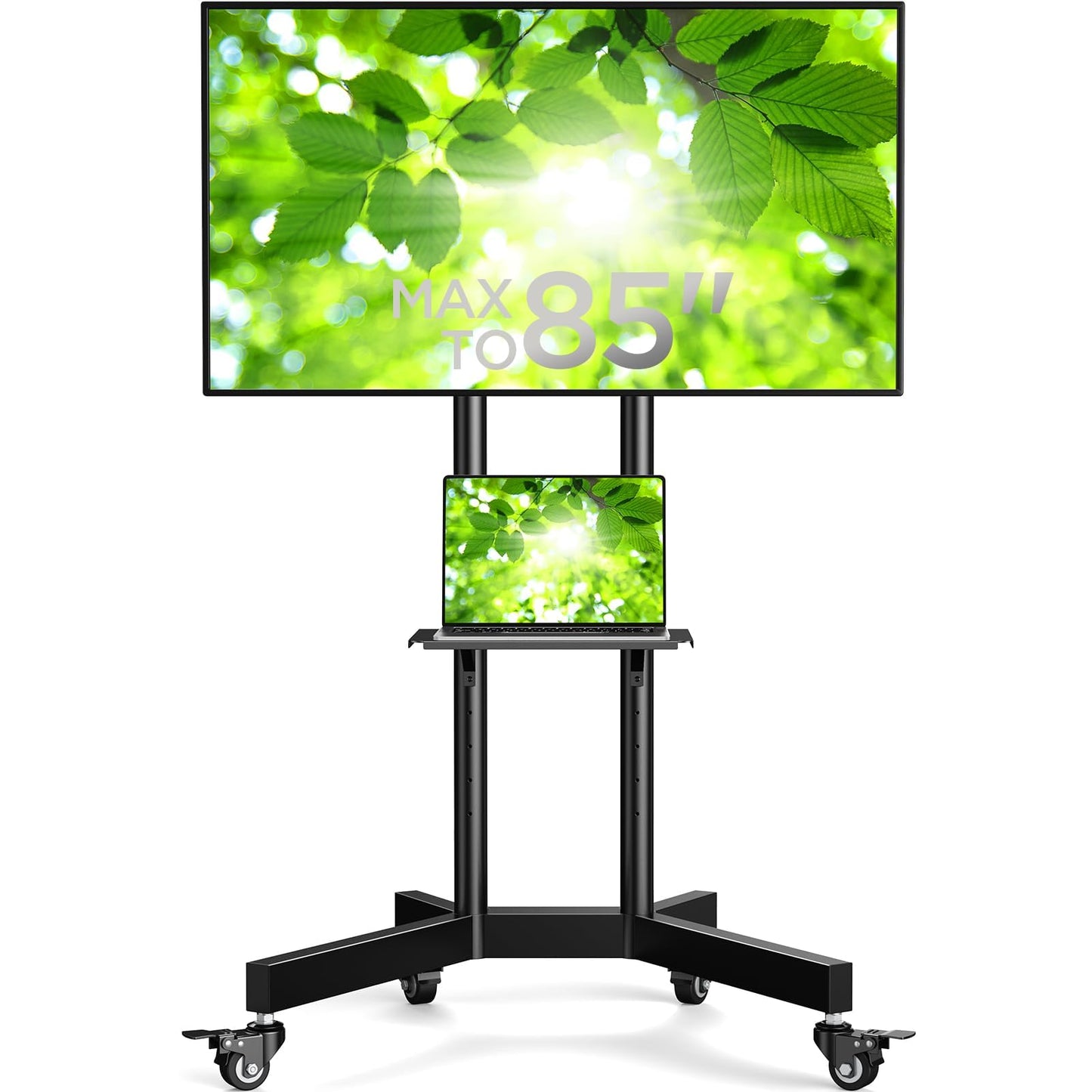 Perlegear TV Stand on Wheels for 32-85 Inch Screens up to 60kg, Height Adjustable Rolling TV Cart for LCD OLED 4K Flat/Curved Panels, Moblie Portable