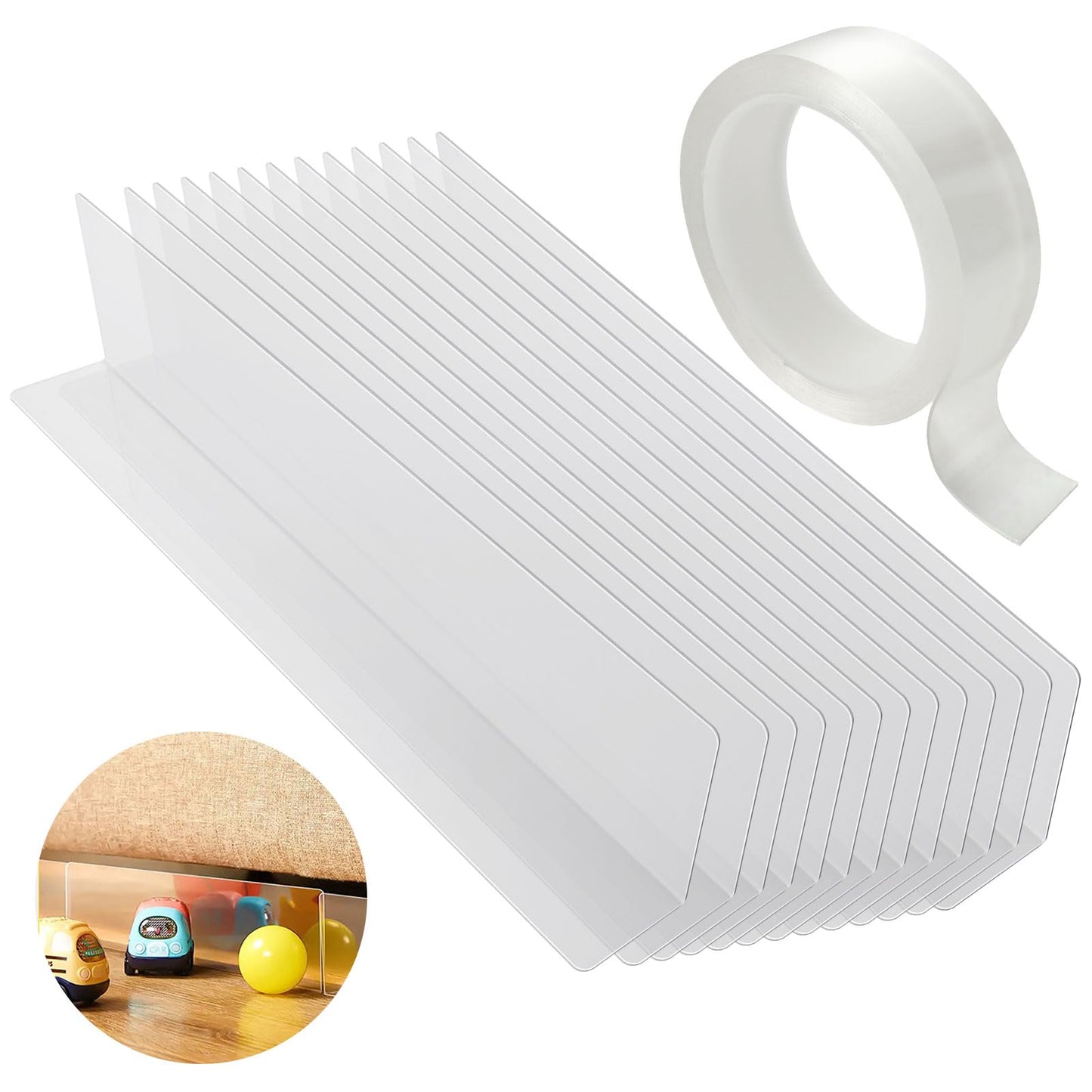 YAYODS 10 Pack Under Couch Sofa Blocker, Clear Toy Blockers for Under Sofa with No-Trace Adhesive Tape, Bed Gap Filler, Floor Guards Barrier for Under