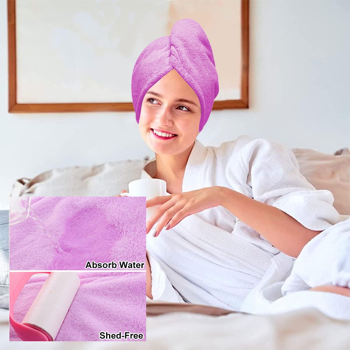 Comioke Hair Turban, Hair Towel Wrap, 3 Pack Head Towelling, Super Absorbent Twist Turban, Soft and Anti Frizz Head Towel with Button