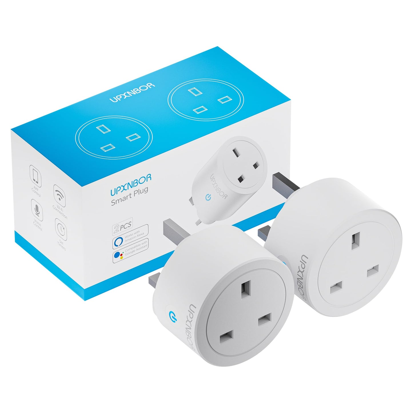 UPXNBOR Smart Plug Wi-Fi Outlet, Works with Alexa & Google Home, Wireless Smart Socket with Energy Monitoring, Timer & App Remote Control, Device