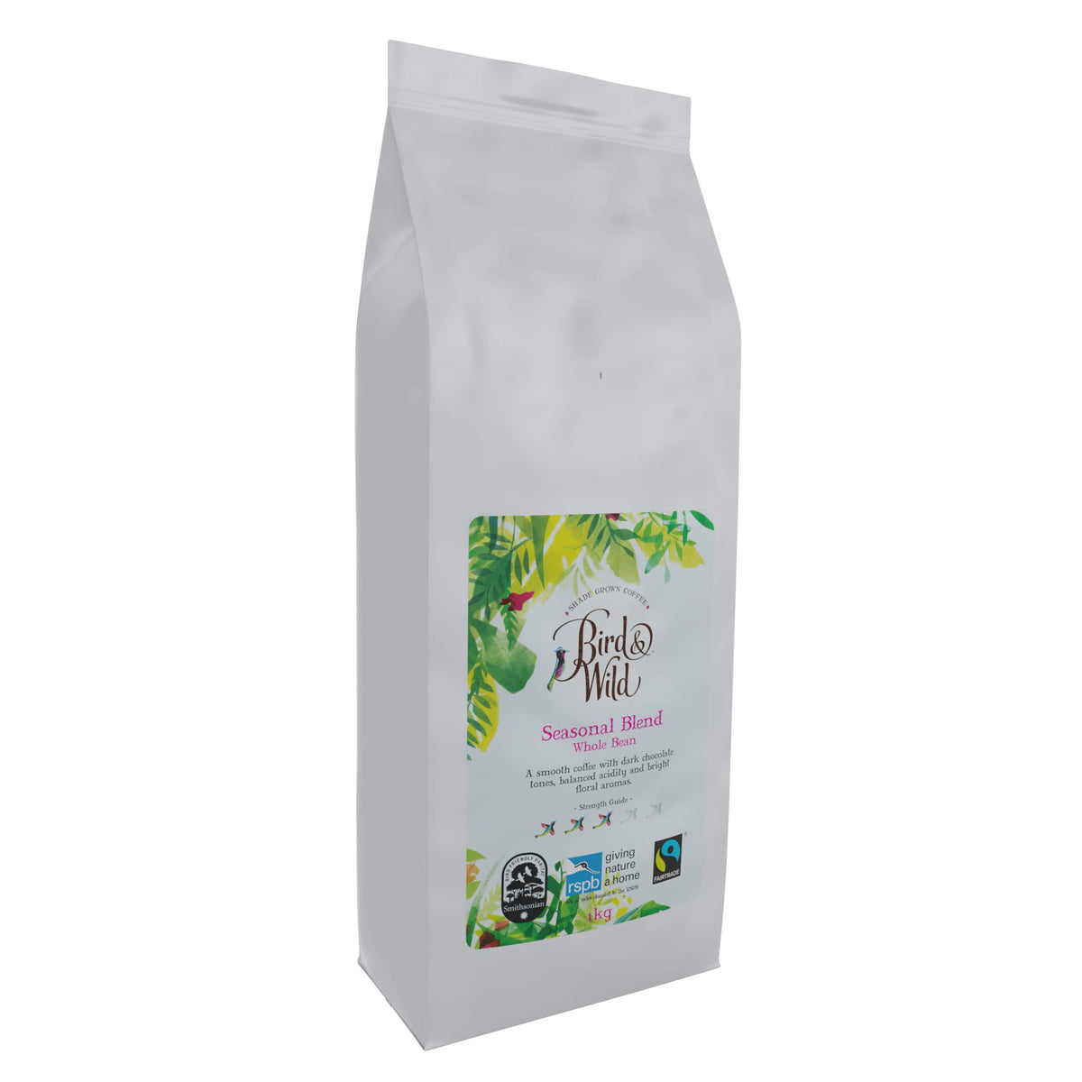 Fairtrade Organic Coffee Beans 1kg - Medium Roast - Shade Grown Bird Friendly Certified - Bird And Wild Coffee - All Coffee Machines - Strength 3 -
