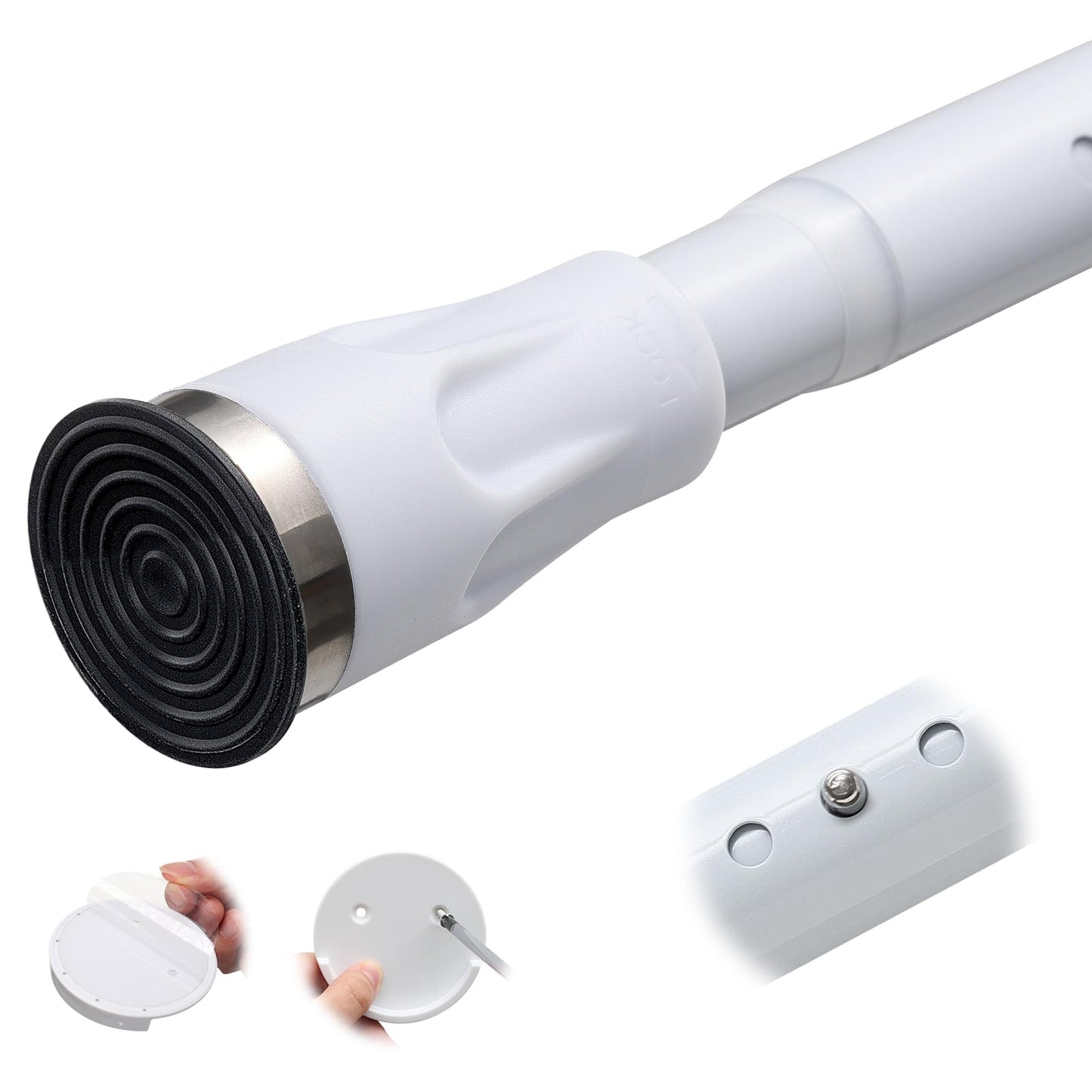 White Shower Curtain Rod tension no drill, 42 to 115 inch Adjustable Heavy Duty black shower tension curtain rod for bathroom Closet Windows