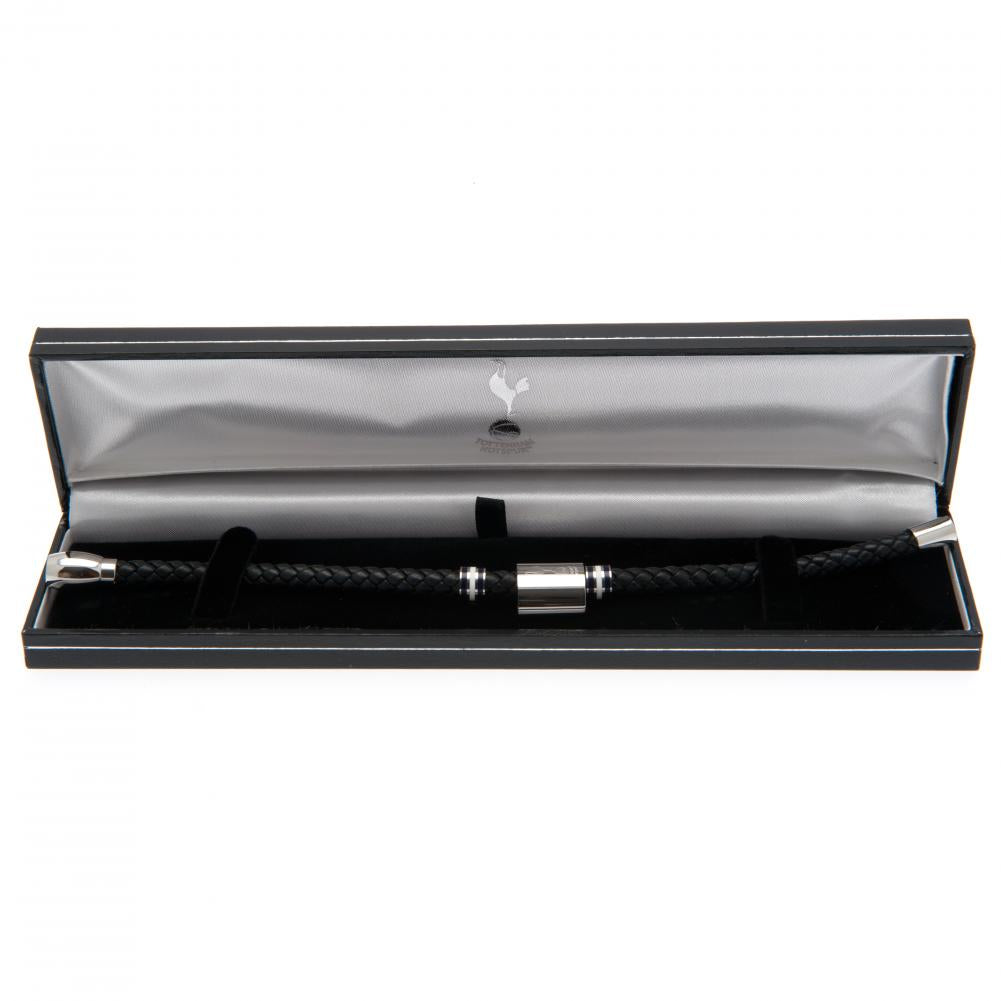 Tottenham Hotspur FC Leather Bracelet With Stainless Steel Colour Rings & Club Crest
