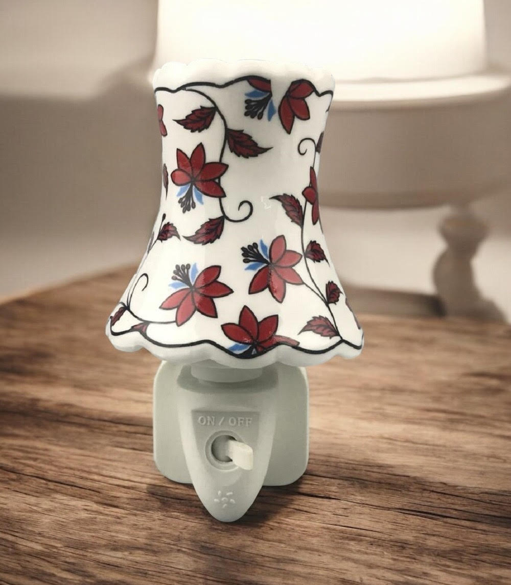 8 INCH FLORAL LED NIGHTLIGHT DARK RED WITH VINES