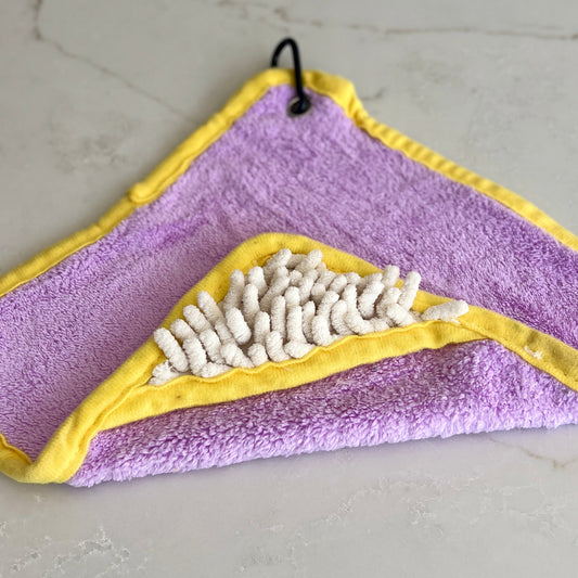 Mini Dog Towel + Clip, Lilac & Yellow
