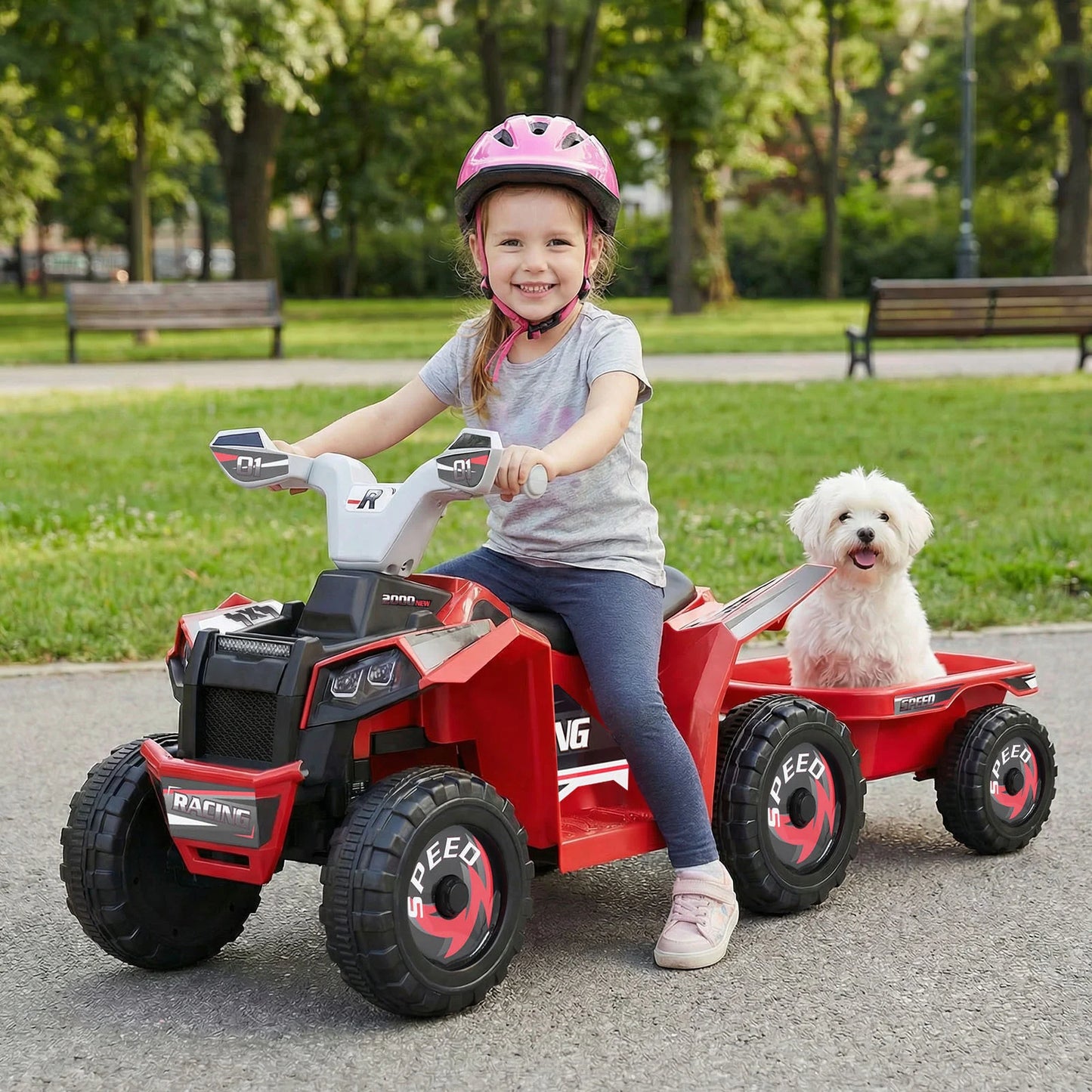 6V Kids Electric Quad with Removable Back Trailer Toddler Ride On ATV-Blue