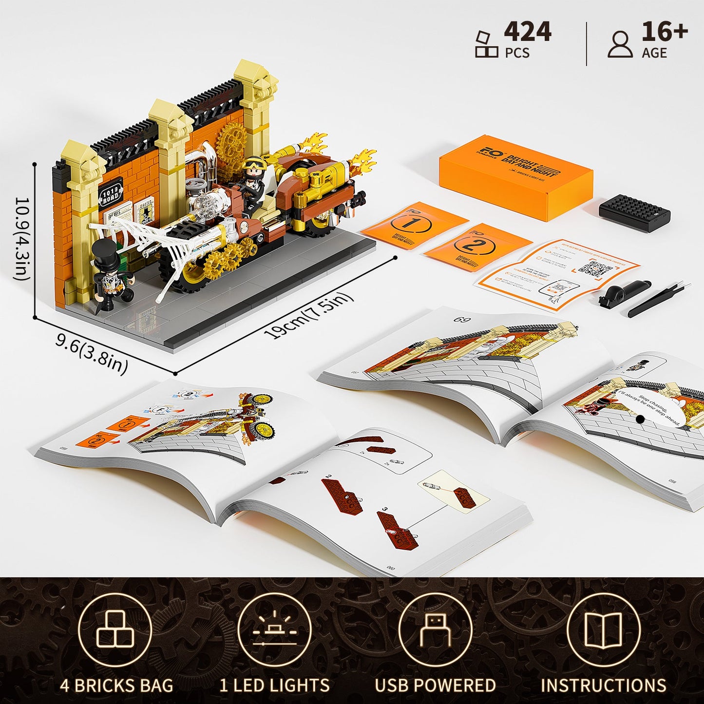 LUMIBRICKS - FUNWHOLE Steampunk Motorcycle Pursuit F9067
