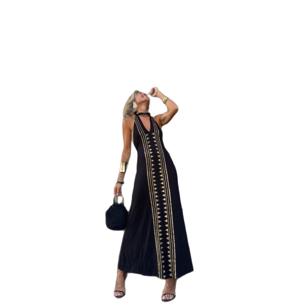 European And American Sleeveless Sling Neck Backless Dress Women