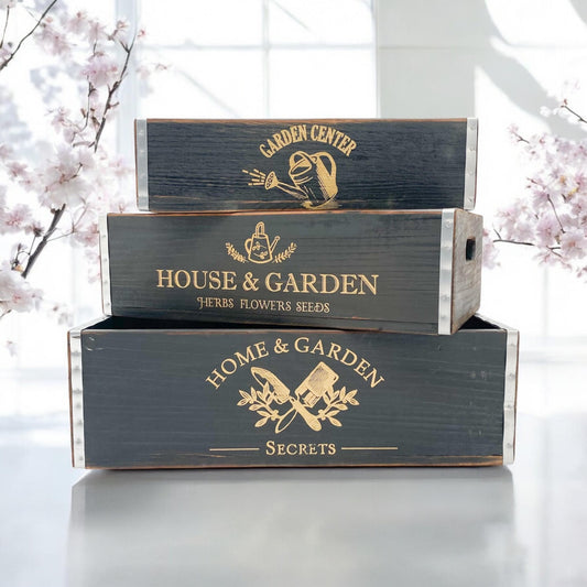 38/34/30CM SET 3 BLACK WOODEN TRAYS