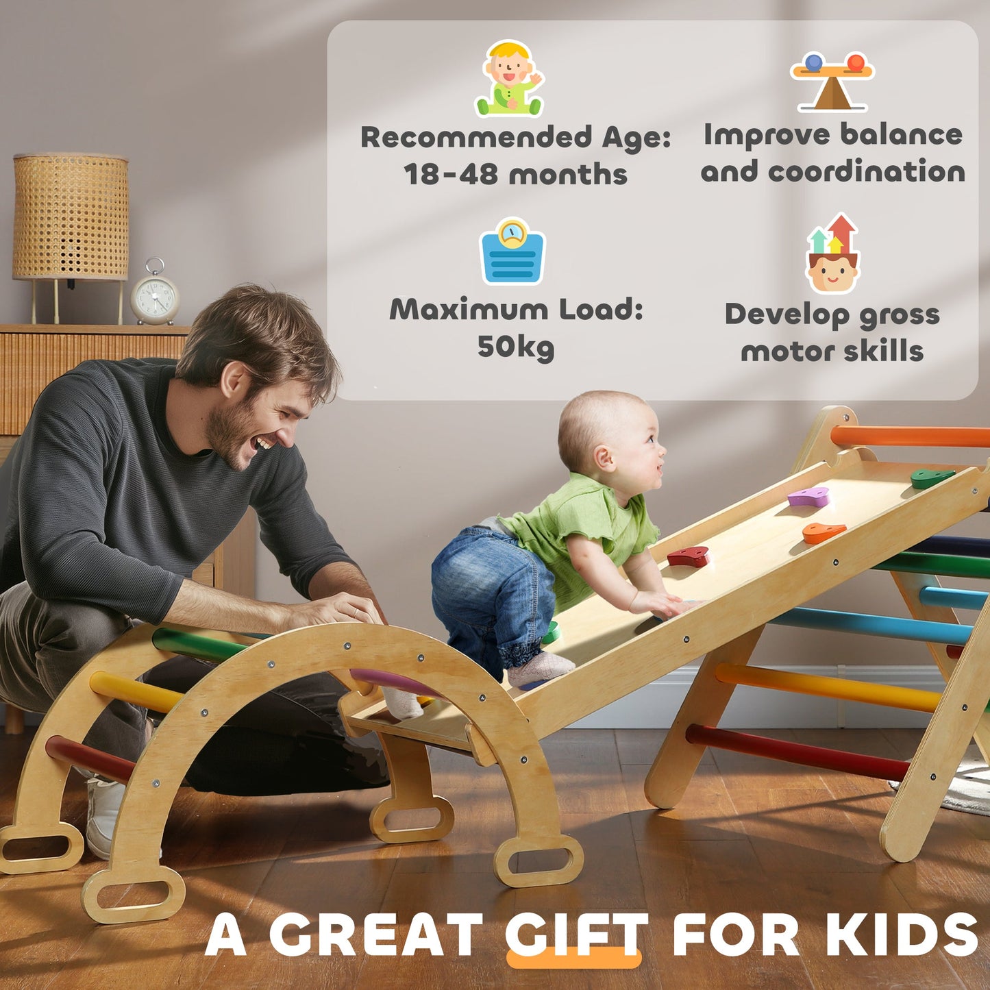 AIYAPLAY 5 in 1 Toddler Climbing Frame with Ramp, Arch, for 18-48 Months