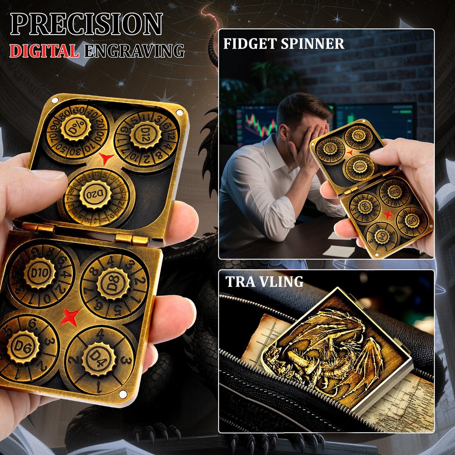 7-in-1 Dice Spinner - Metal DND Dice for Tabletop RPGs | All-in-One Spinner