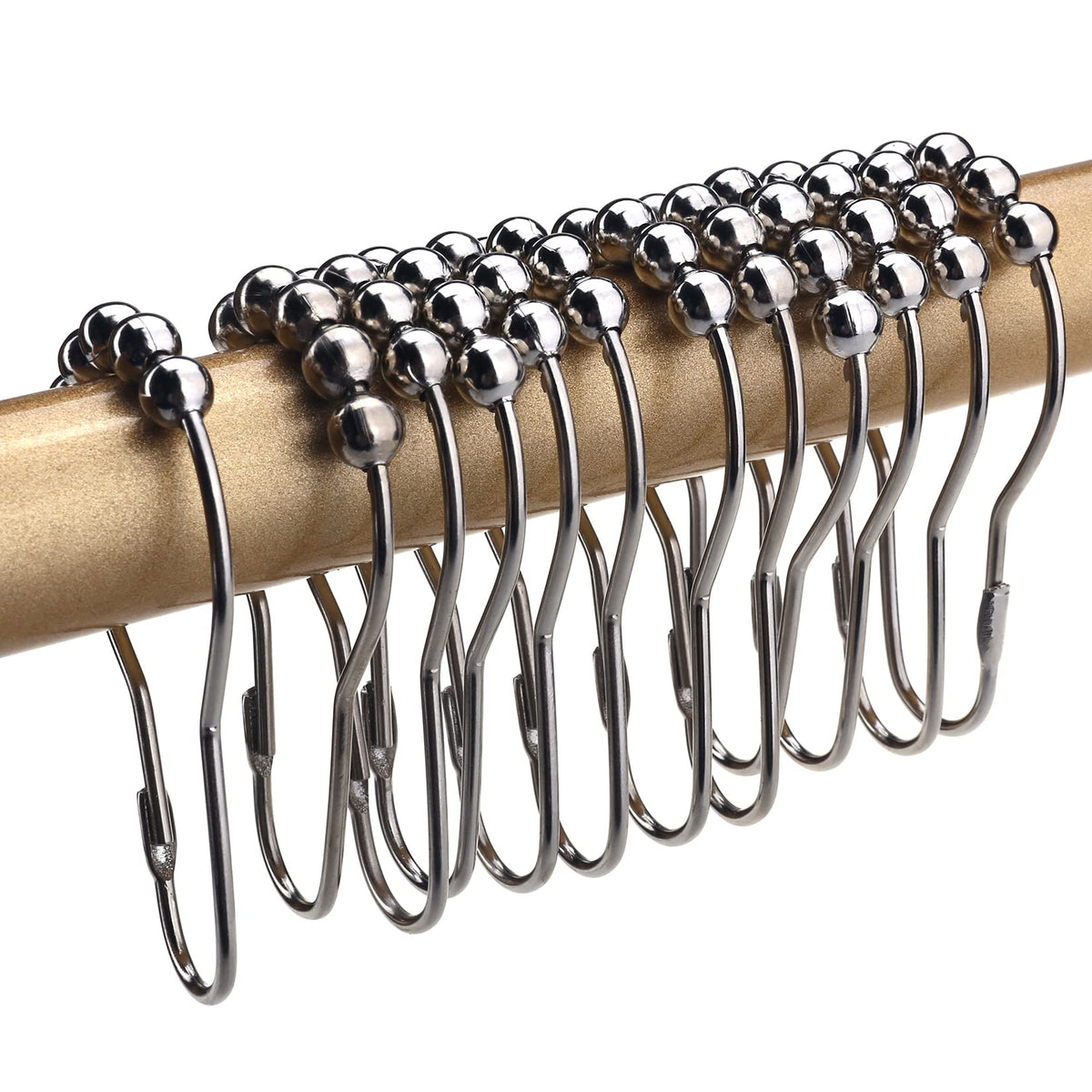 SUPDMZJ Nickel 12pcs Shower Curtain Ring, Metal Ball Shower Curtain Hook, Rustproof Bathroom Shower Rod Curtain Ring