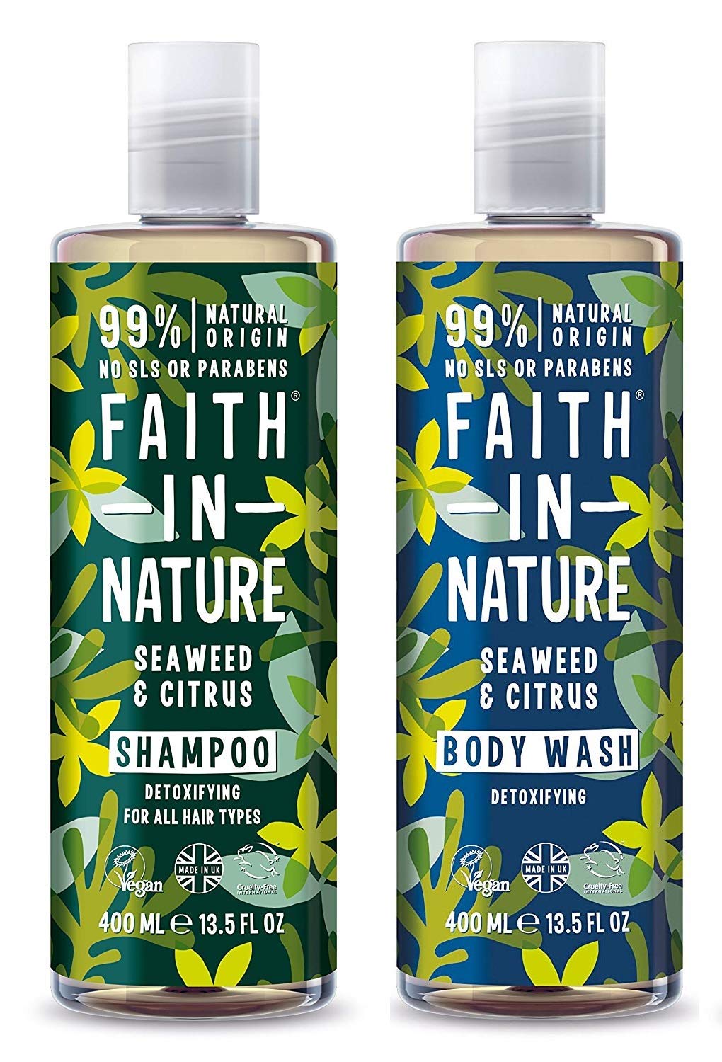 Faith In Nature Seaweed and Citrus Shampoo and Body Wash 400ml Duo Pack | Vegan | No Cruelty | 99% Natural Fragrance | No From SLS or Parabens