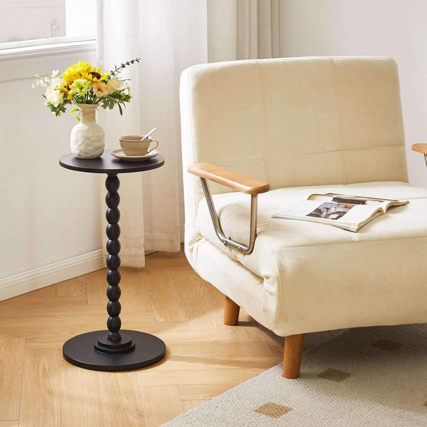 Aibiju Round Side Table, Small Side Tables for Small Spaces, Modern Accent Nightstand with Solid Wood Leg for Living Room, Bedroom, Corners