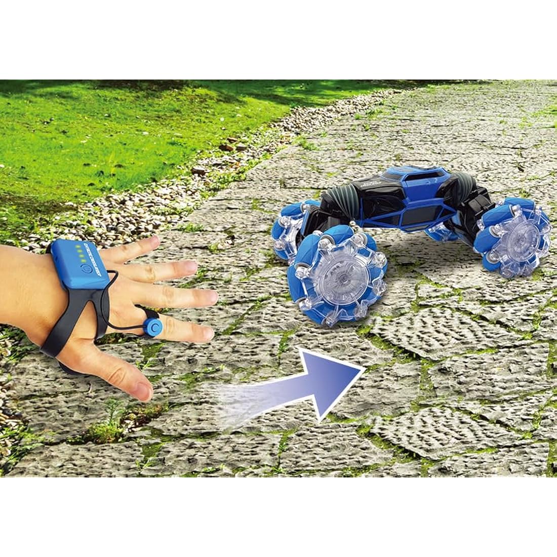 LEXIBOOK, Extreme Crosslander®, Off-road remote control car, up to 12km/h, light effects, remote control & gesture control bracelet included, music, rechargeable, RC50