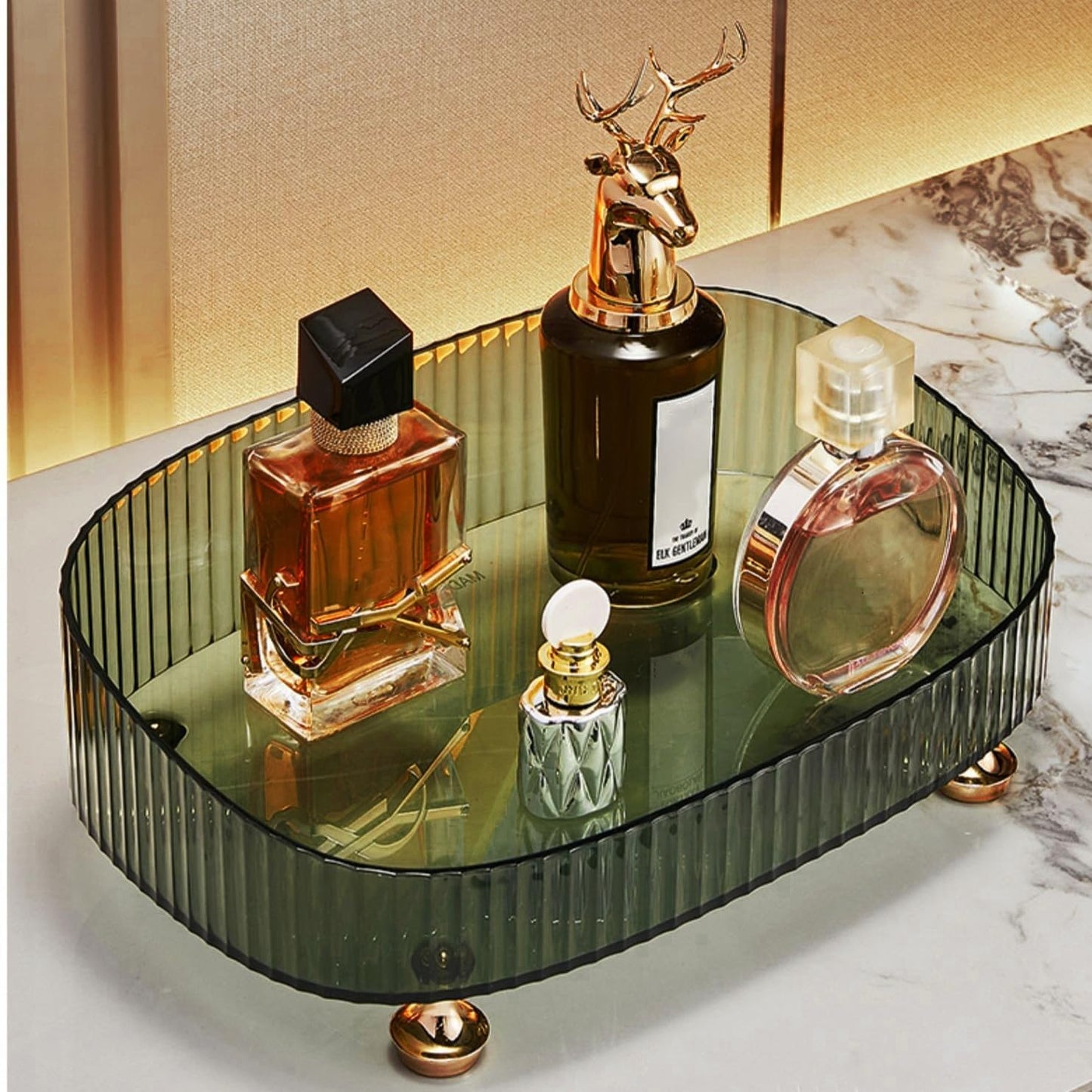 Makeup Perfume Organiser, Bathroom Vanity Tray, Decorative Dresser Tray, Countertop Organiser Tray for Cosmetics, Green
