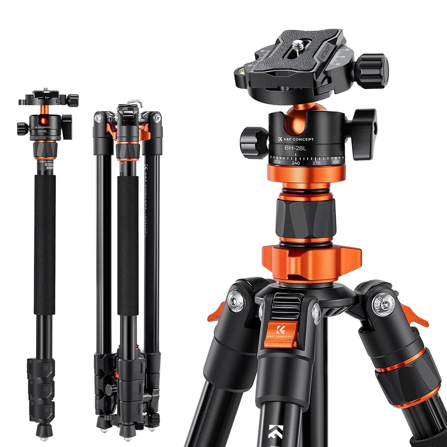 K&F CONCEPT 79" Camera Tripod, Camera Stand & Monopod with Ball Head, 1/4" Screw QR-Plate, 1/4" Thread Hole, Travel Tripod for DSLR, Camera, Load