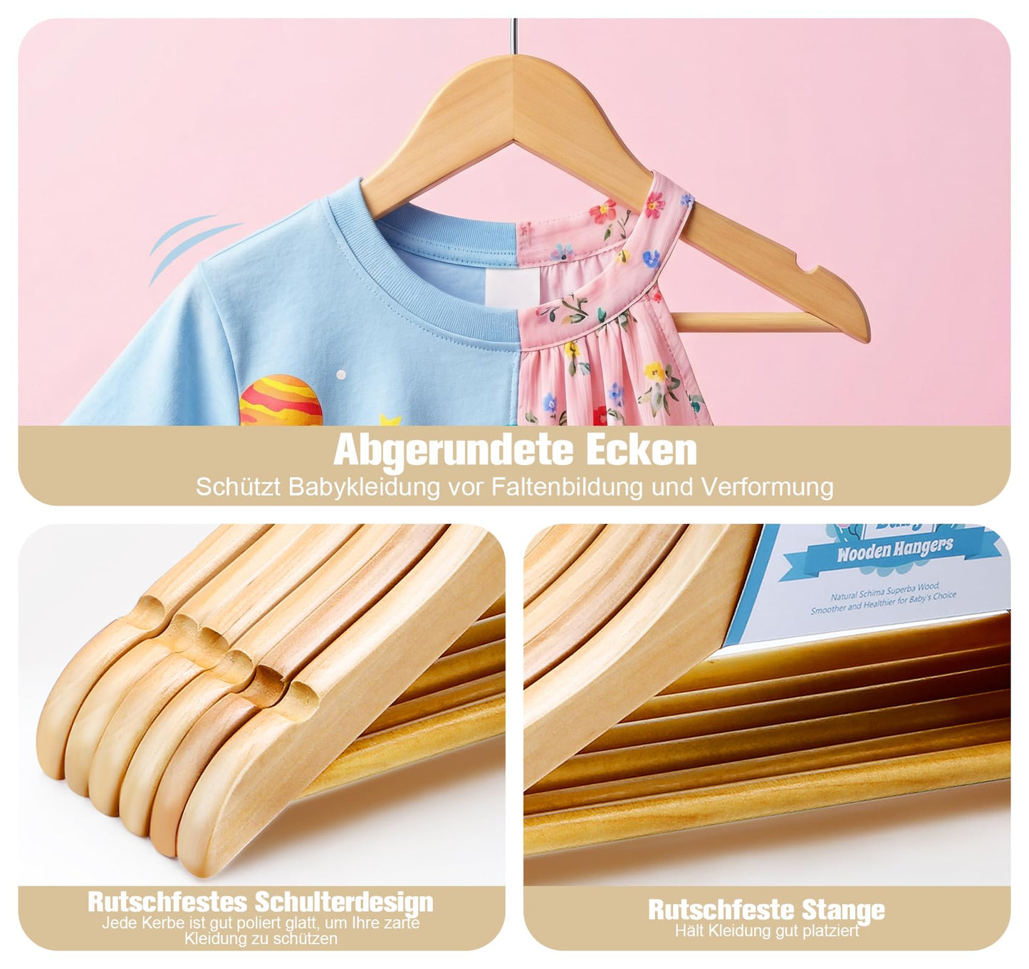 Homewit 24 Pack Wooden Children's Hangers, 30cm Baby Hangers, Kids Hangers with 360° Swivel Hooks, Non-Slip Coat Hangers for Toddler Clothing
