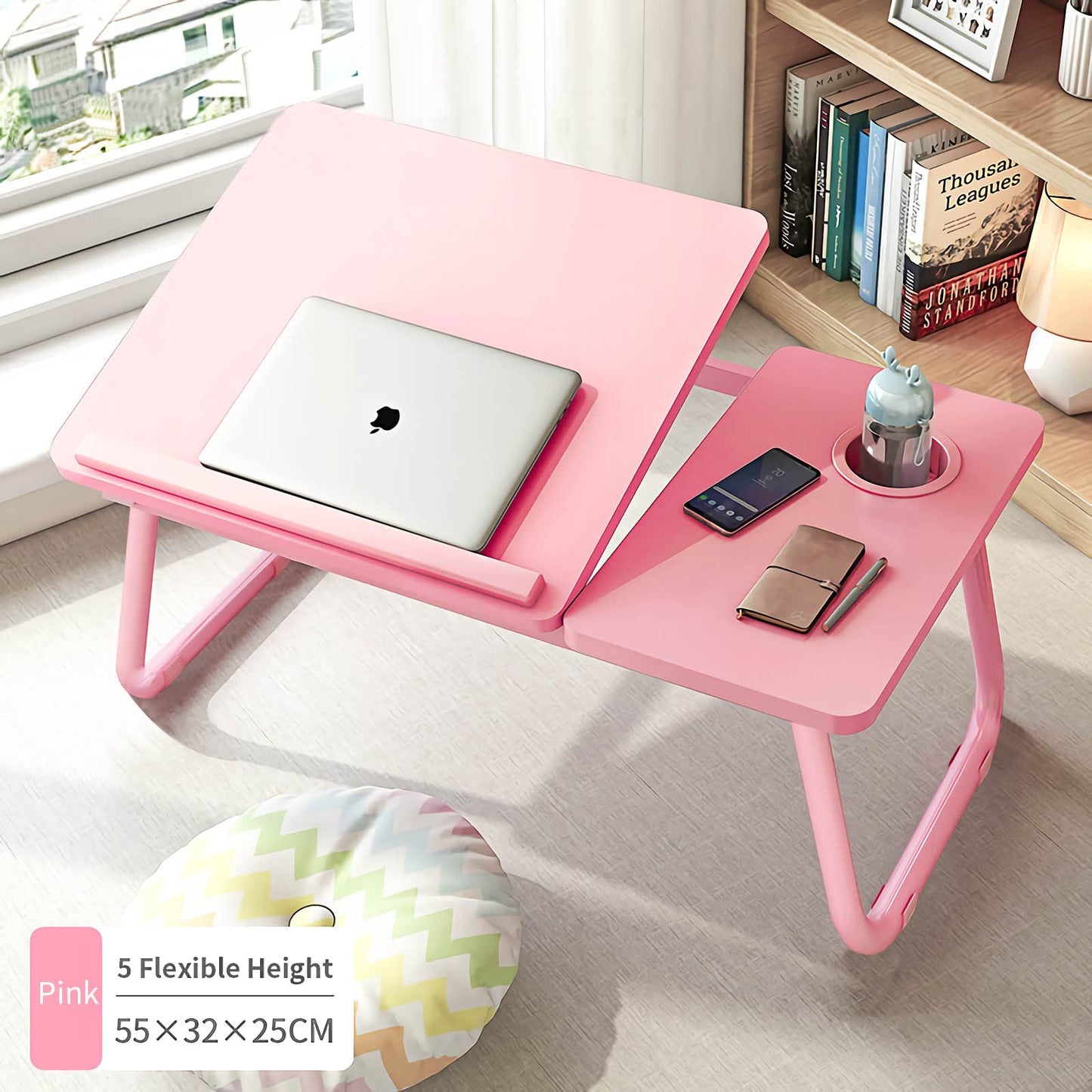 Laptop Desk, Laptop Bed Table with Foldable Legs & Cup Slot, Reading Holder Notebook Stand Breakfast Bed Tray Book Holder for Sofa, Bed, Terrace