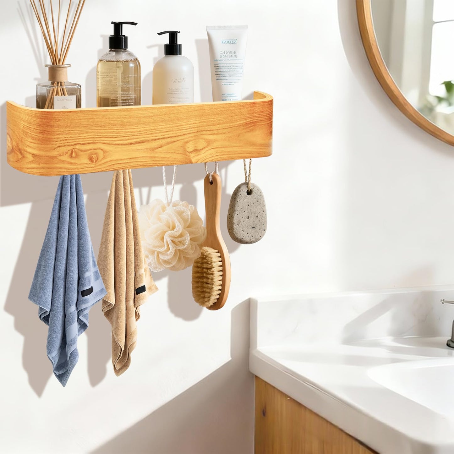Topfinder Coat Rack with Shelf Wall-Mounted Organizer with 5 Hidden Hooks