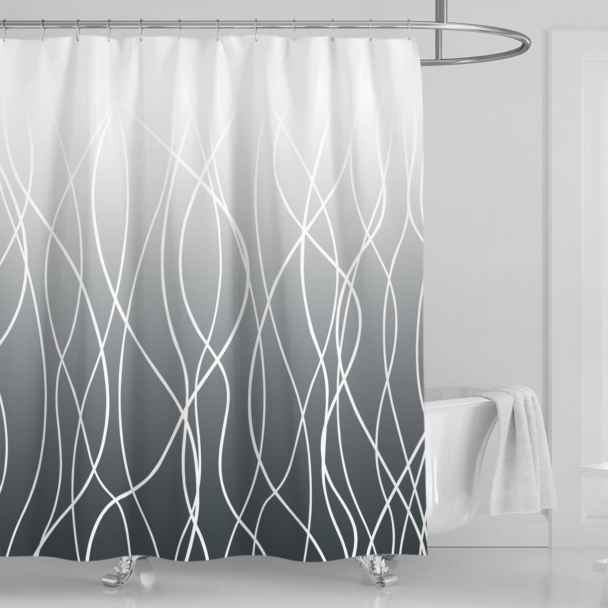 xinbai Dark Shower Curtain, 180x180 Striped Wavy Line Fabric Shower Curtain for Bathroom with 12 Hooks, Shower Curtains for Bathroom,Waterproof Bath