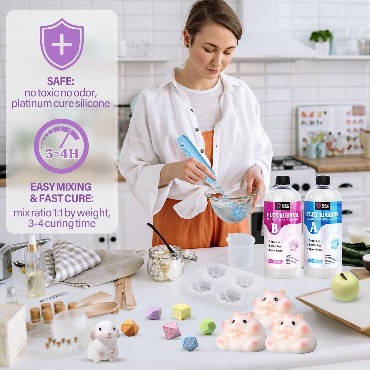 LET'S RESIN Liquid Silicone for Squishy Maker, 60oz Super Soft Silicone Rubber Making Kits -1:1 Ratio by Weight, DIY Decompression Gift