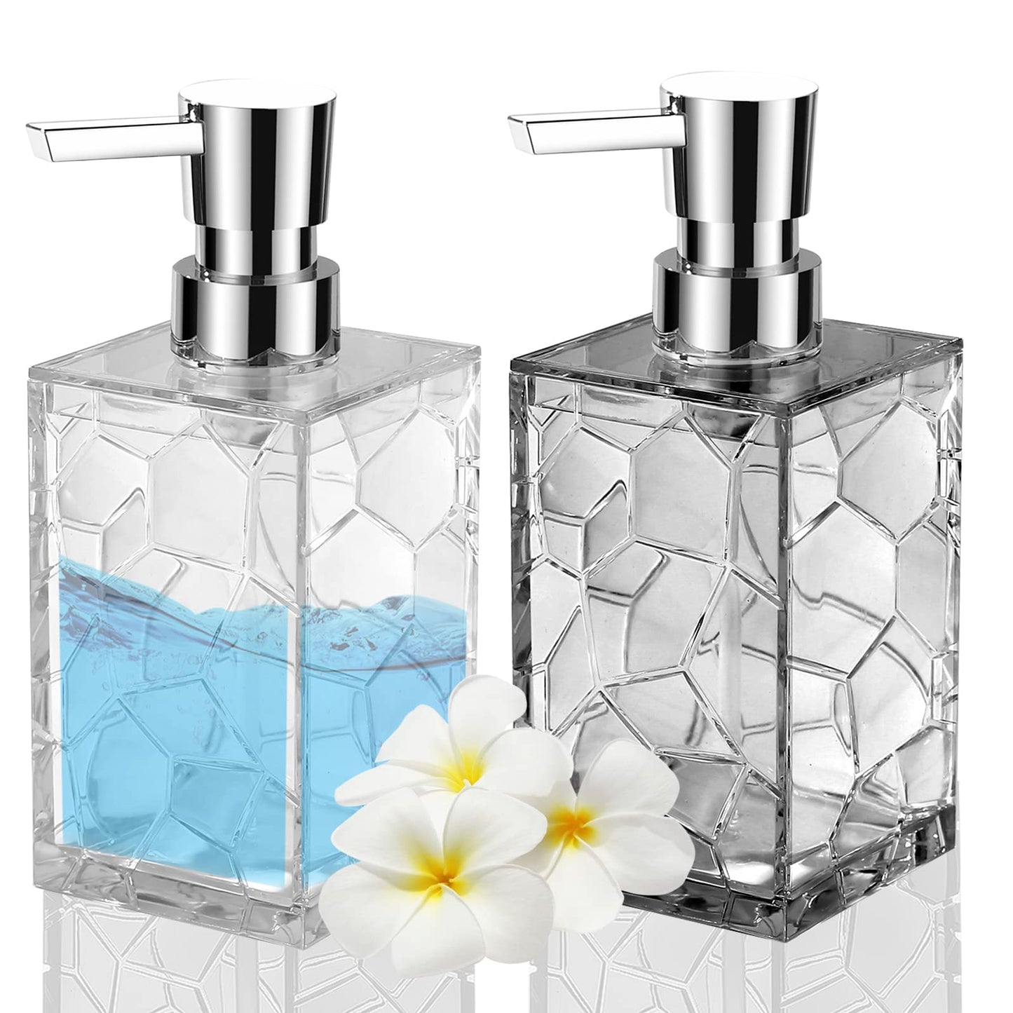 HIYAA 2 Pack Soap Dispenser 12Oz Liquid Lotion Hand Dispensers with Pump Reusable for Bathroom, Countertop, Kitchen, Laundry Room - 1Grey, 1 Clear,