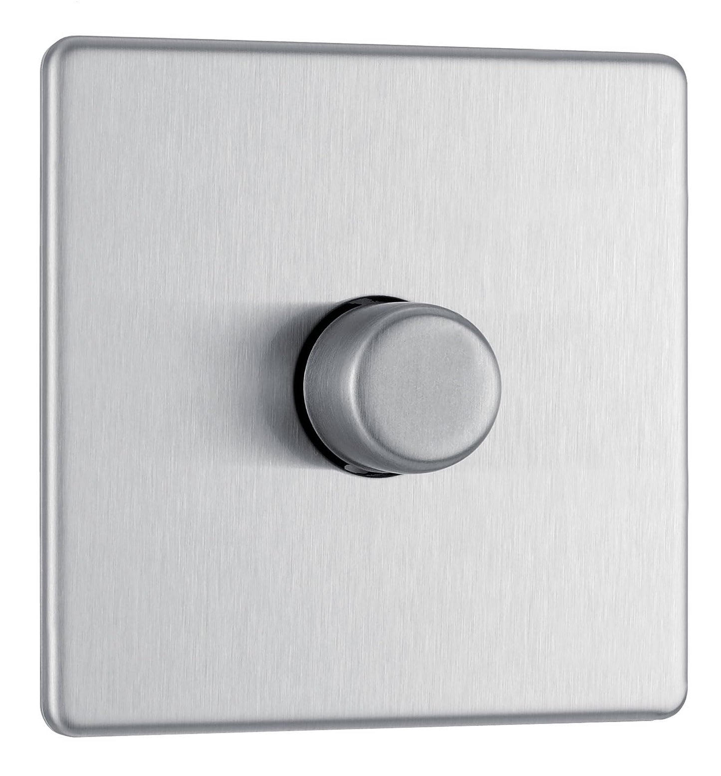 BG Electrical Intelligent Single Wall Dimmer Switch, 2 Way, Screwless Front Plate, Premium Flatplate, Brushed Steel, 200W, FBS81